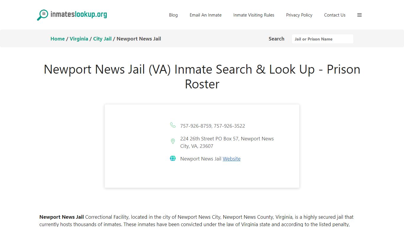 Newport News Jail (VA) Inmate Search & Look Up - Prison Roster